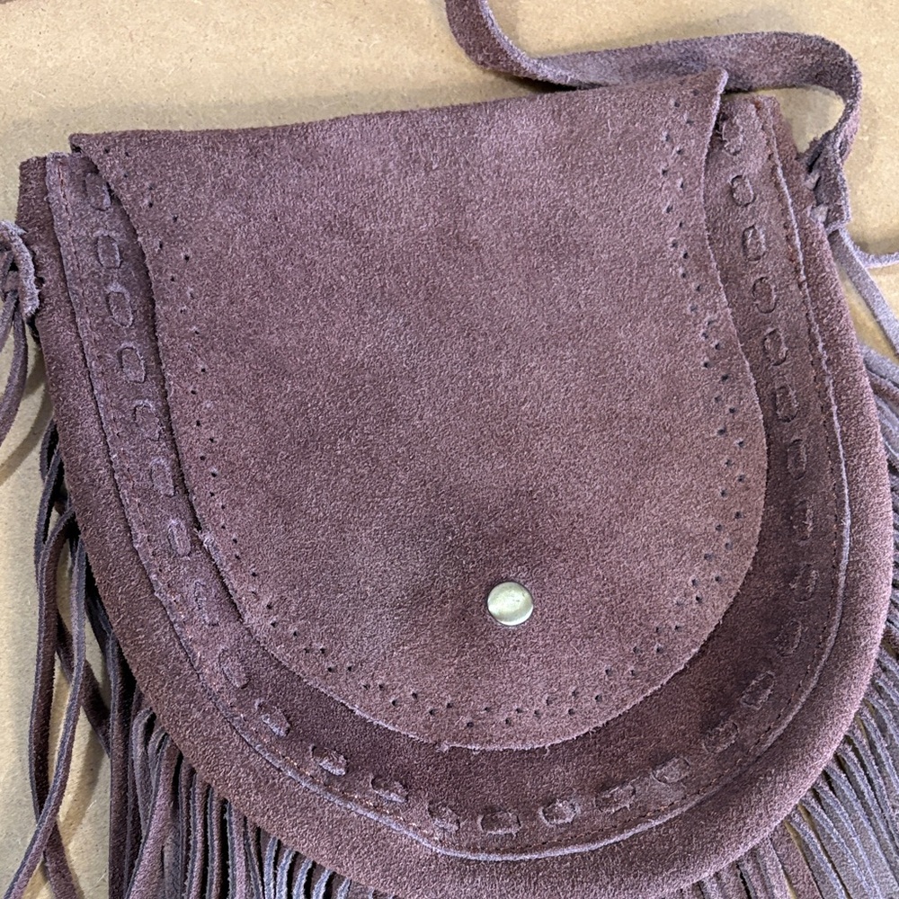 Vintage Brown Suede Crossbody Mini Bag Boho Y2K Festival Western Cowgirl Fringe - Picture 4 of 11